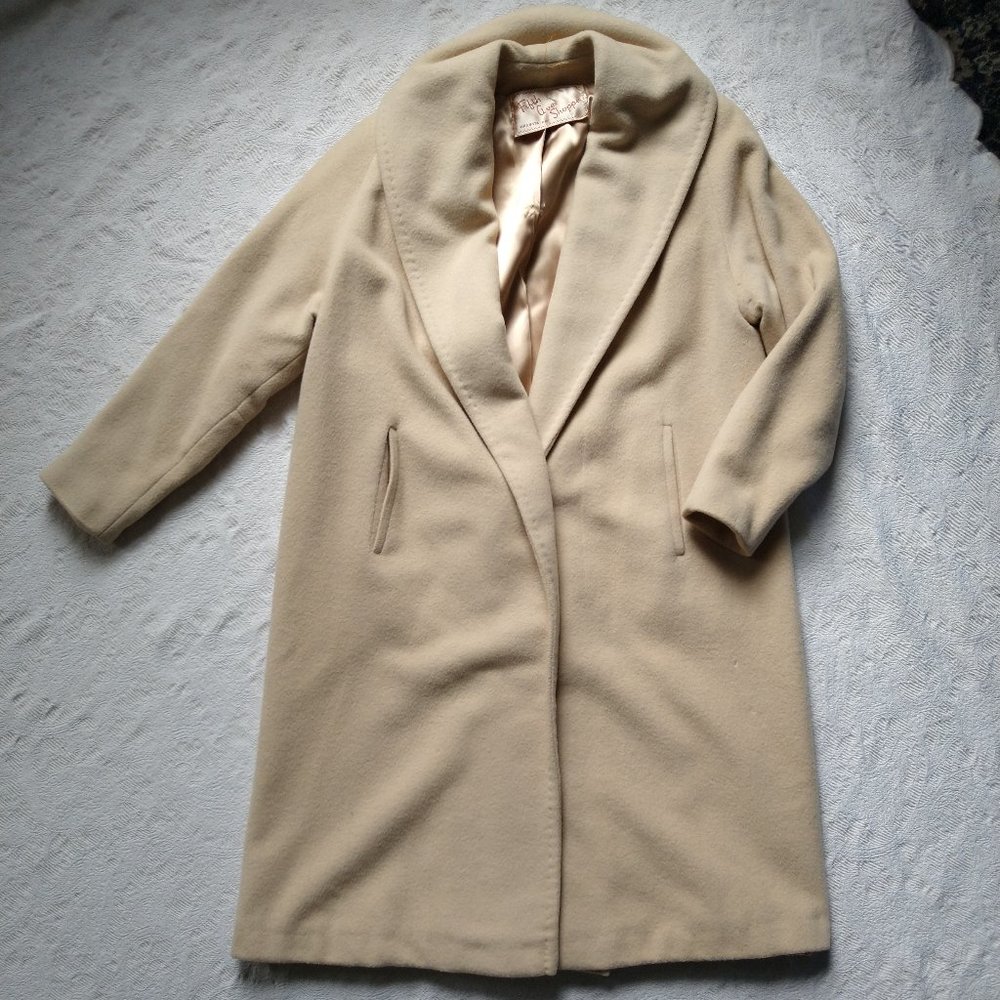 Fifth Ave Shoppe Coat Cashmere Cream One Button Long Vintage